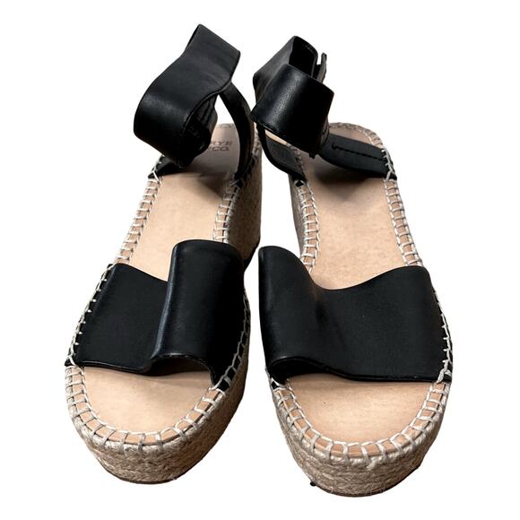 Frye 9.5 Amber Espadrille $148 Platform Wedges Leather Sandals Raffia Black - Picture 4 of 10